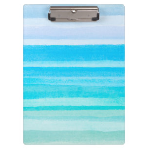 Ocean Blue Teal Watercolor Ombre Stripe Clipboard