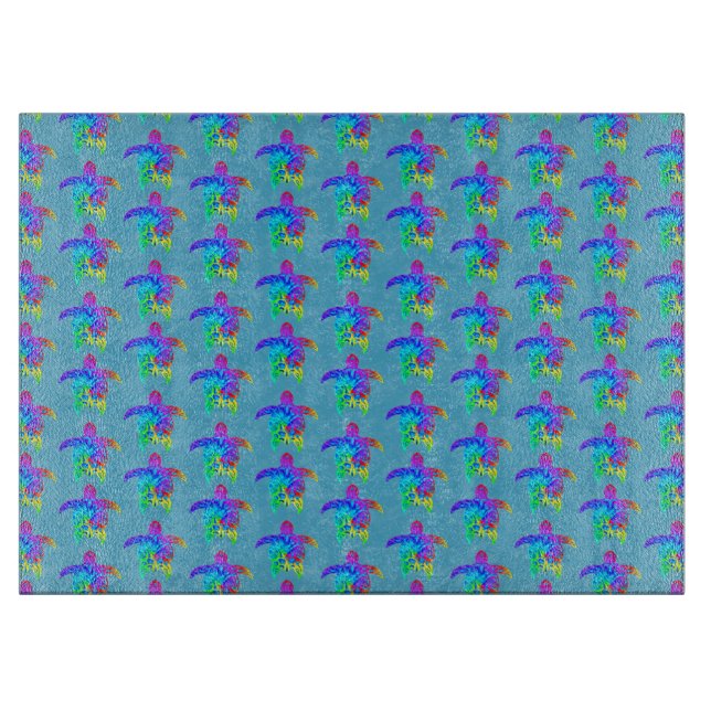 Ocean Blue Tie Dye Island Tribal Turtles Cutting Board (Front)