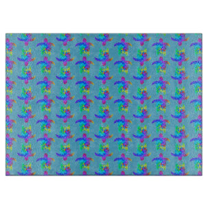 Ocean Blue Tie Dye Island Tribal Turtles Cutting Board