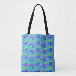 Ocean Blue Tie Dye Island Tribal Turtles Tote Bag