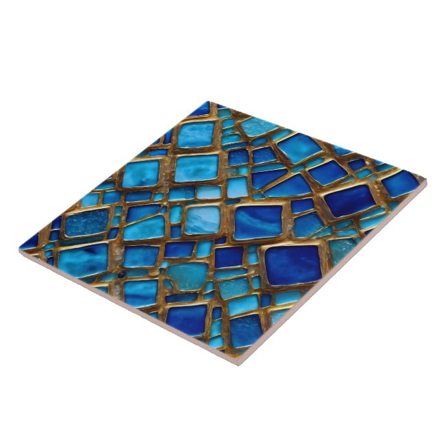 Ocean Blue Trendy Beautiful Gold Collection Tile (Side)