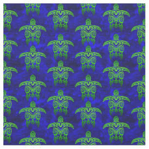 Ocean Blue Tribal Green Sea Turtles Fabric