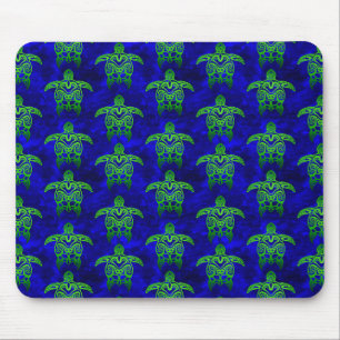 Ocean Blue Tribal Green Sea Turtles Mouse Pad