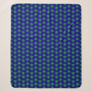Ocean Blue Tribal Green Sea Turtles Sherpa Blanket
