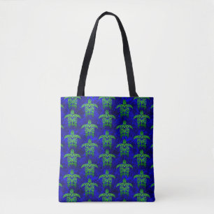 Ocean Blue Tribal Green Sea Turtles Tote Bag