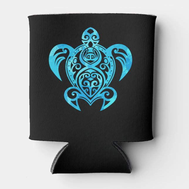Ocean Blue Tribal Hawaiian Sea Turtle Can Cooler (Front)