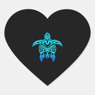 Ocean Blue Tribal Hawaiian Sea Turtle Heart Sticker