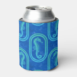 Ocean Blue Tribal Island Seahorse Can Cooler