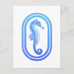 Ocean Blue Tribal Seahorse Postcard
