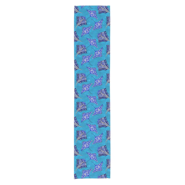 Ocean Blue Tribal Stingrays Short Table Runner (Front)