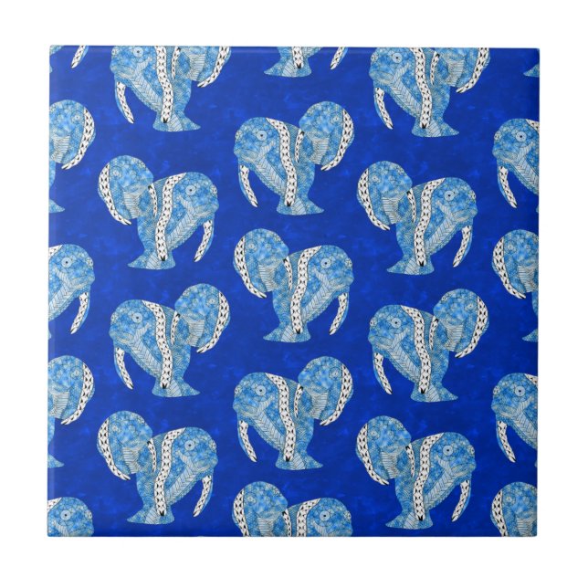 Ocean Blue Tribal Tattoo Manatees Tile (Front)