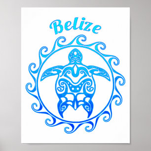 Ocean Blue Tribal Turtle Belise Poster