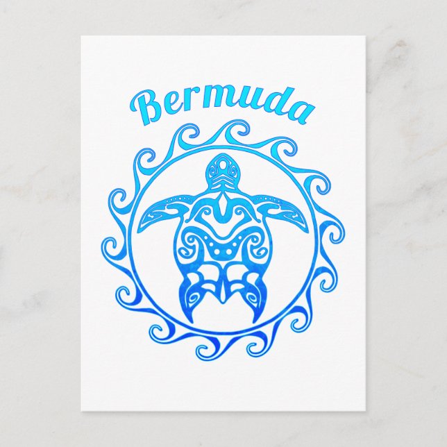 Ocean Blue Tribal Turtle Bermuda Postcard (Front)