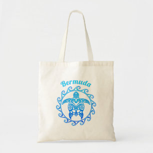 Ocean Blue Tribal Turtle Bermuda Tote Bag