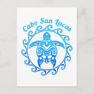 Ocean Blue Tribal Turtle Cabo San Lucas Postcard