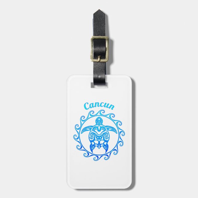 Ocean Blue Tribal Turtle Cancun Luggage Tag (Front Vertical)