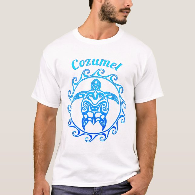 Ocean Blue Tribal Turtle Cozumel T-Shirt (Front)