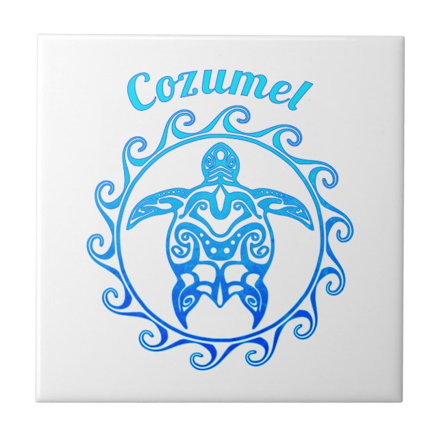 Ocean Blue Tribal Turtle Cozumel Tile (Front)