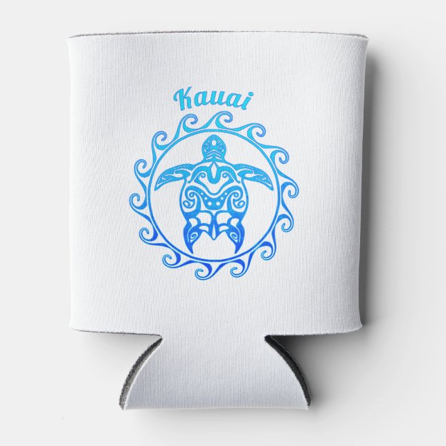 Ocean Blue Tribal Turtle Kauai Can Cooler (Front)