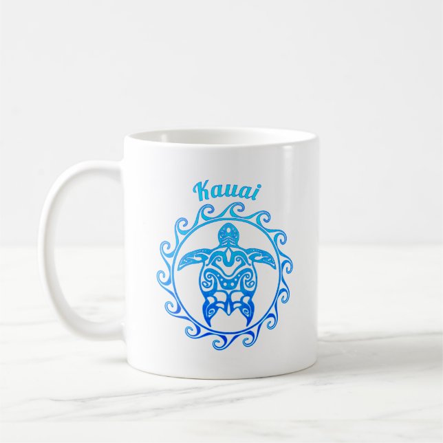 Ocean Blue Tribal Turtle Kauai Coffee Mug (Left)