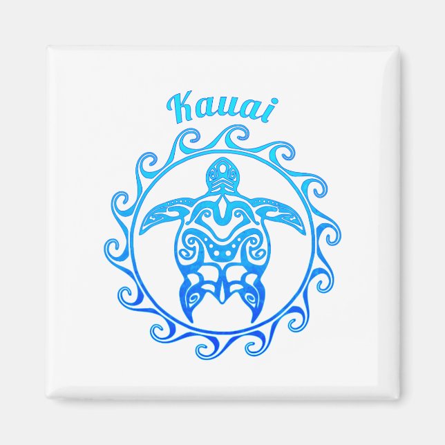 Ocean Blue Tribal Turtle Kauai Magnet (Front)
