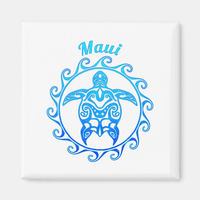 Ocean Blue Tribal Turtle Maui Magnet (Front)