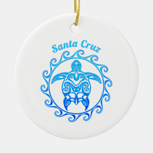 Ocean Blue Tribal Turtle Santa Cruz Ceramic Tree Decoration