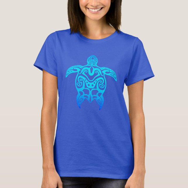 Ocean Blue Tribal Turtle T-Shirt (Front)