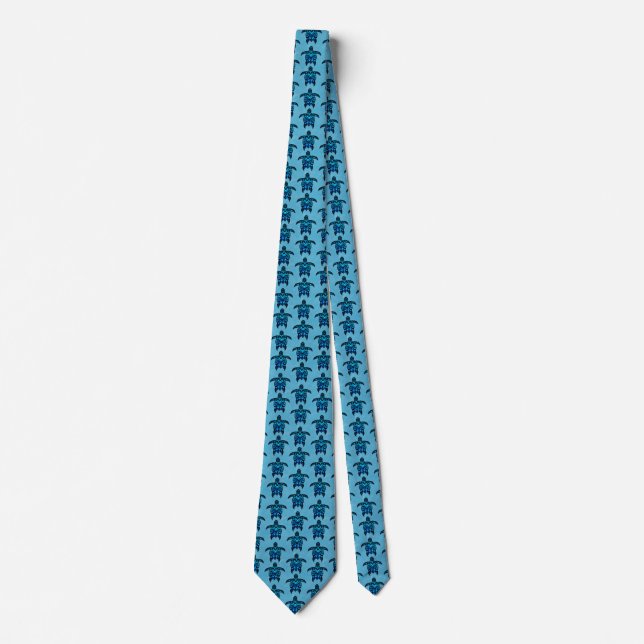 Ocean Blue Tribal Turtles Tie (Front)