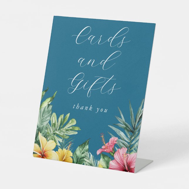 Ocean Blue Tropical Flowers Cards And Gifts Pedestal Sign (Front)