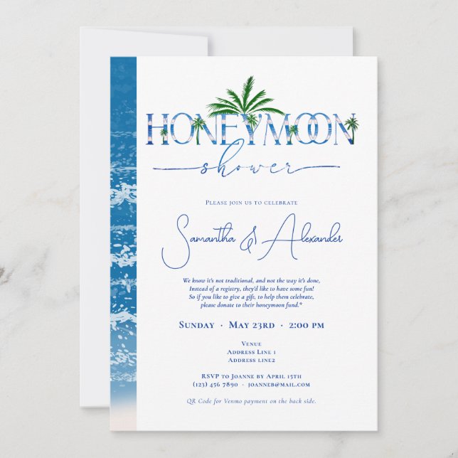 Ocean Blue Tropical Honeymoon Couples Shower Invitation (Front)
