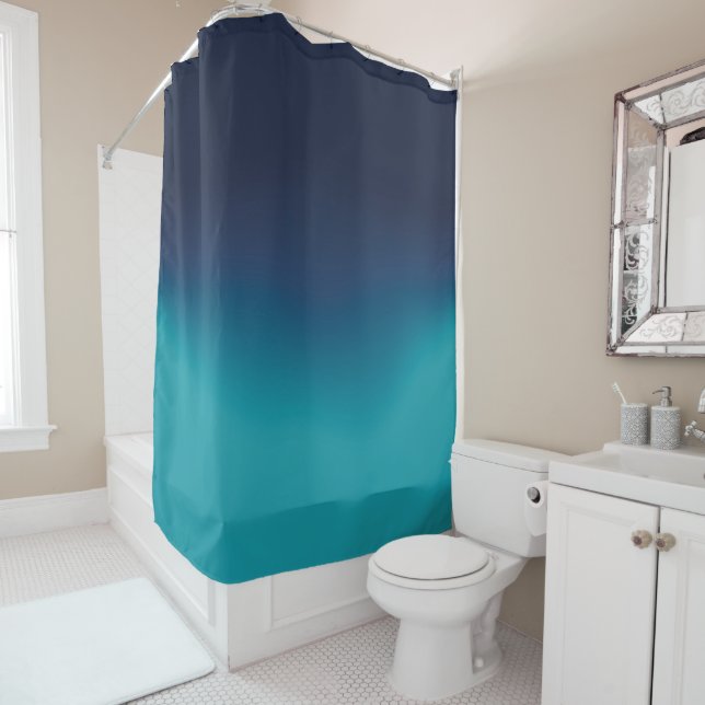 Ocean Blue Turquoise Ombre Elegant Gradient Shower Curtain (In Situ)