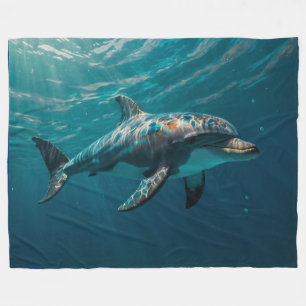 Ocean Blue Underwater Dolphin Portrait Fleece Blanket