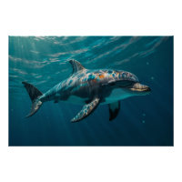 Ocean Blue Underwater Dolphin Portrait