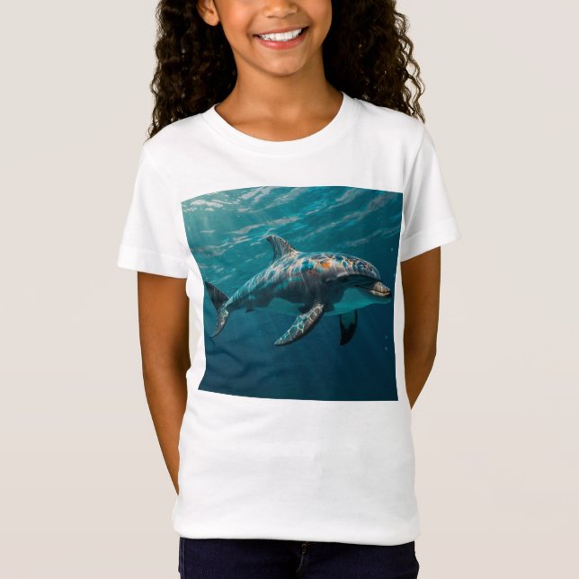 Ocean Blue Underwater Dolphin Portrait T-Shirt (Front)