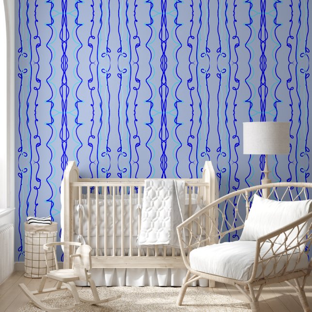 Ocean Blue vertical lines Wallpaper (Kids)