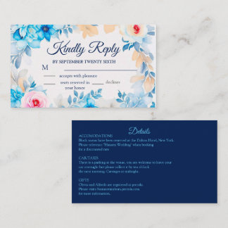 Ocean blue watercolor floral Response Cards