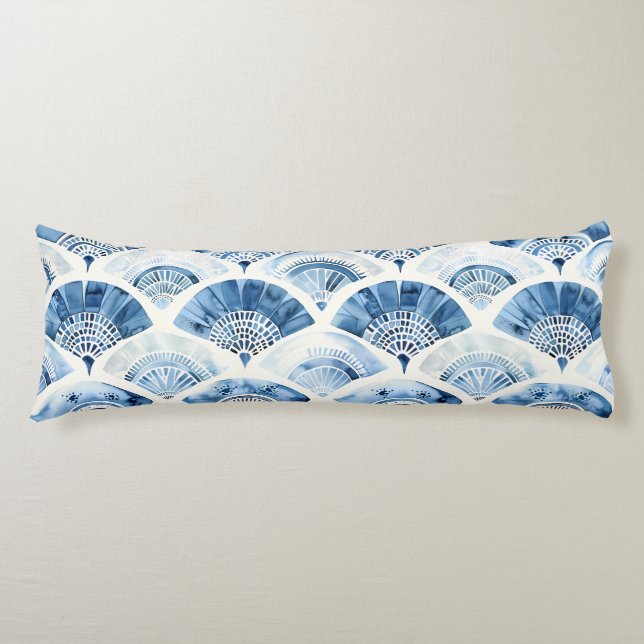 Ocean Blue Watercolor Geometric Gradient Art Deco Body Cushion (Front)