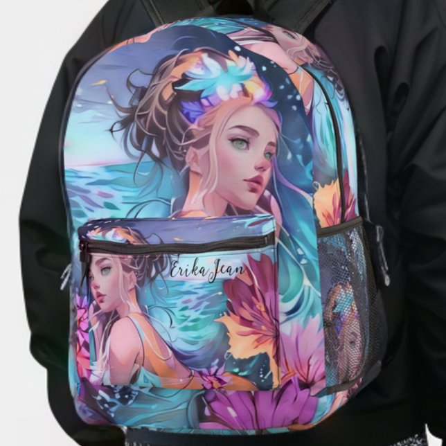 Ocean Blue Watercolor Mermaid Backpack (Creator Uploaded)