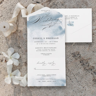 Ocean Blue Watercolor The Wedding Of     All In One Invitation