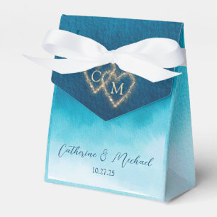 Ocean Blue Watercolor Waves With Monogram Wedding Favour Box