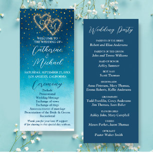 Ocean Blue Watercolor Waves With Monogram Wedding  Programme