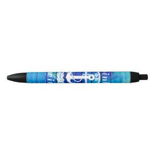 Ocean Blue Watercolor Wood and Anchor Quote Black Ink Pen