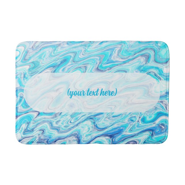 Ocean Blue Wave Marble Texture Abstract Liquid Bath Mat (Front)