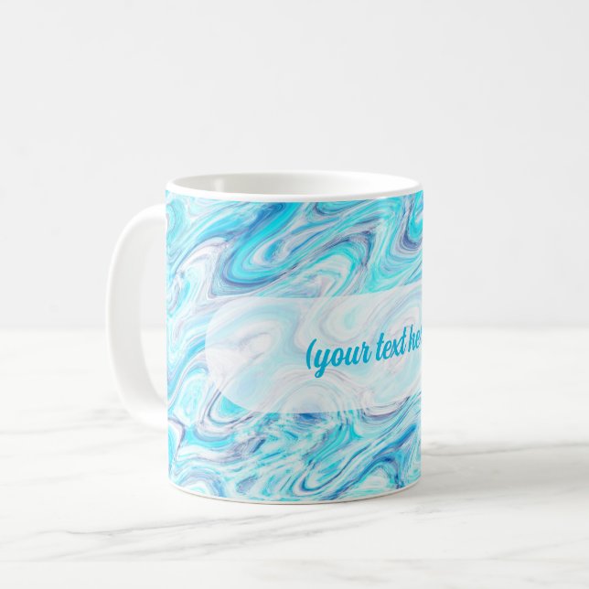 Ocean Blue Wave Marble Texture Abstract Liquid Coffee Mug (Front Left)