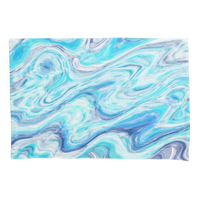 Ocean Blue Wave Marble Texture Abstract Liquid Pillowcase (Front)