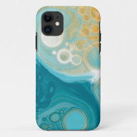 Ocean Blue Waves and Sandy Brown Fluid Art  