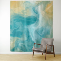 Ocean Blue Waves and Sandy Brown Fluid Art