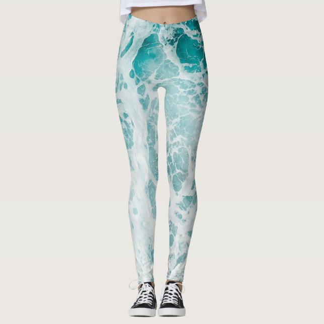 Ocean Blue Waves Leggings (Front)
