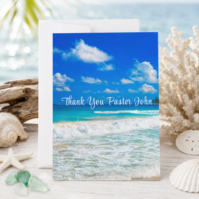 Ocean Blue Waves Pastor Appreciation  Thank You Card (Creator Uploaded)